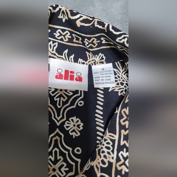 2 FOR💲1️⃣ Alia Black & Tan Abstract Patterned Button-down Blouse Size 8 - Picture 8 of 8
